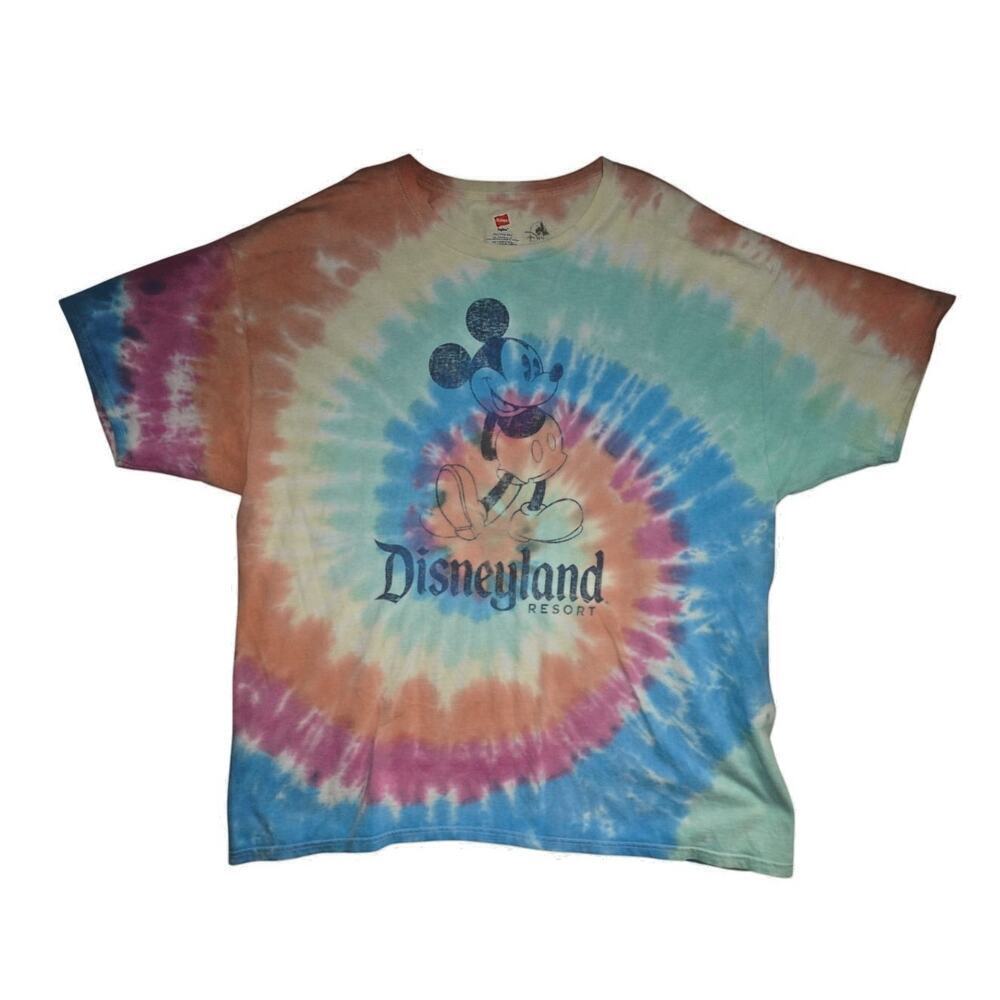 Disneyland Resort Tie Dye Mickey Mouse T-Shirt Hanes Tagless 2XL Rainbow Tee